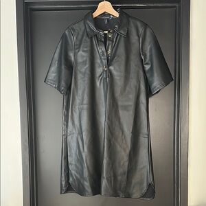 Women’s Faux Black Leather T-Shirt Dress